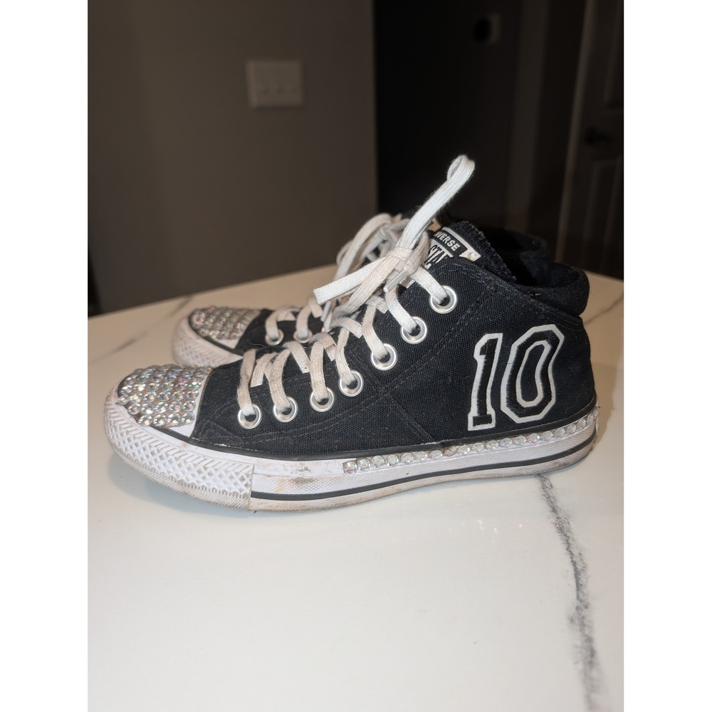 Converse All Star Black High Top Rhinestone Bedazzle Custom #10 Sneaker Women 6